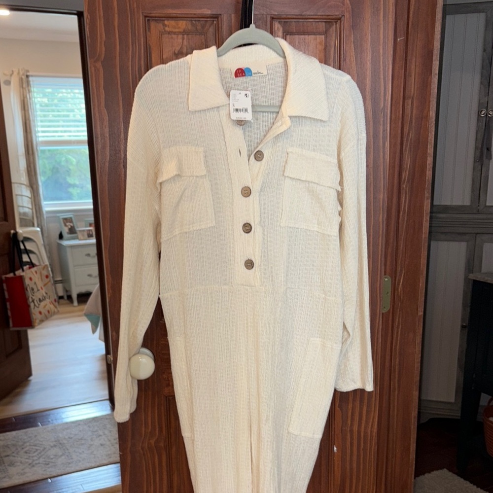 NWT Free People pants jumpsuit Cream Button-Up - Picture 2 of 7